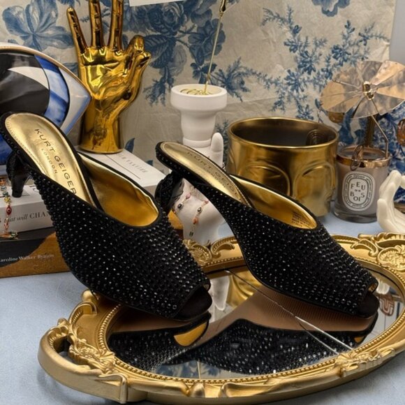 🆕 KURT GEIGER LONDON 🧿 NWOB 60mm Black Crystal Eagle Heel Mule, Sz 37 US 7 - Picture 7 of 16